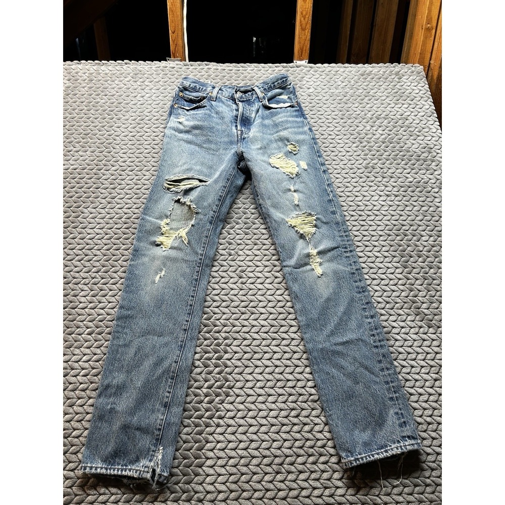 Levis Premium 501 Jeans Womens 27x32 Distressed Ripped Button Fly Straight Y2K